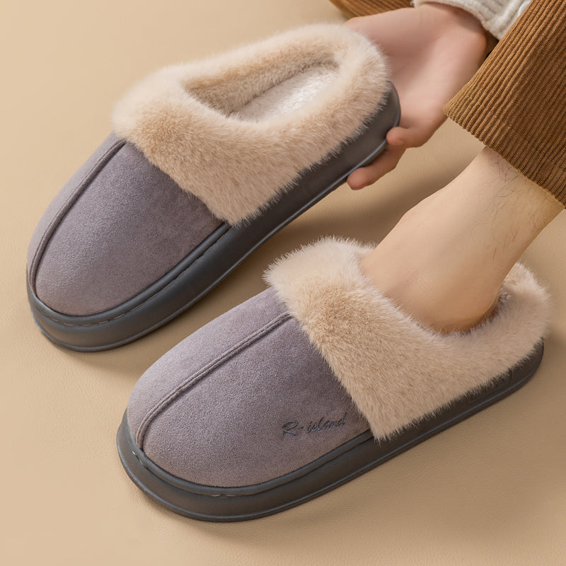 New Winter Cosy Warm Couple Style Concise Fluffy Slippers Women Men Non-slip Soft Slides Indoor Mule Ladies' Home Cotton Shoes