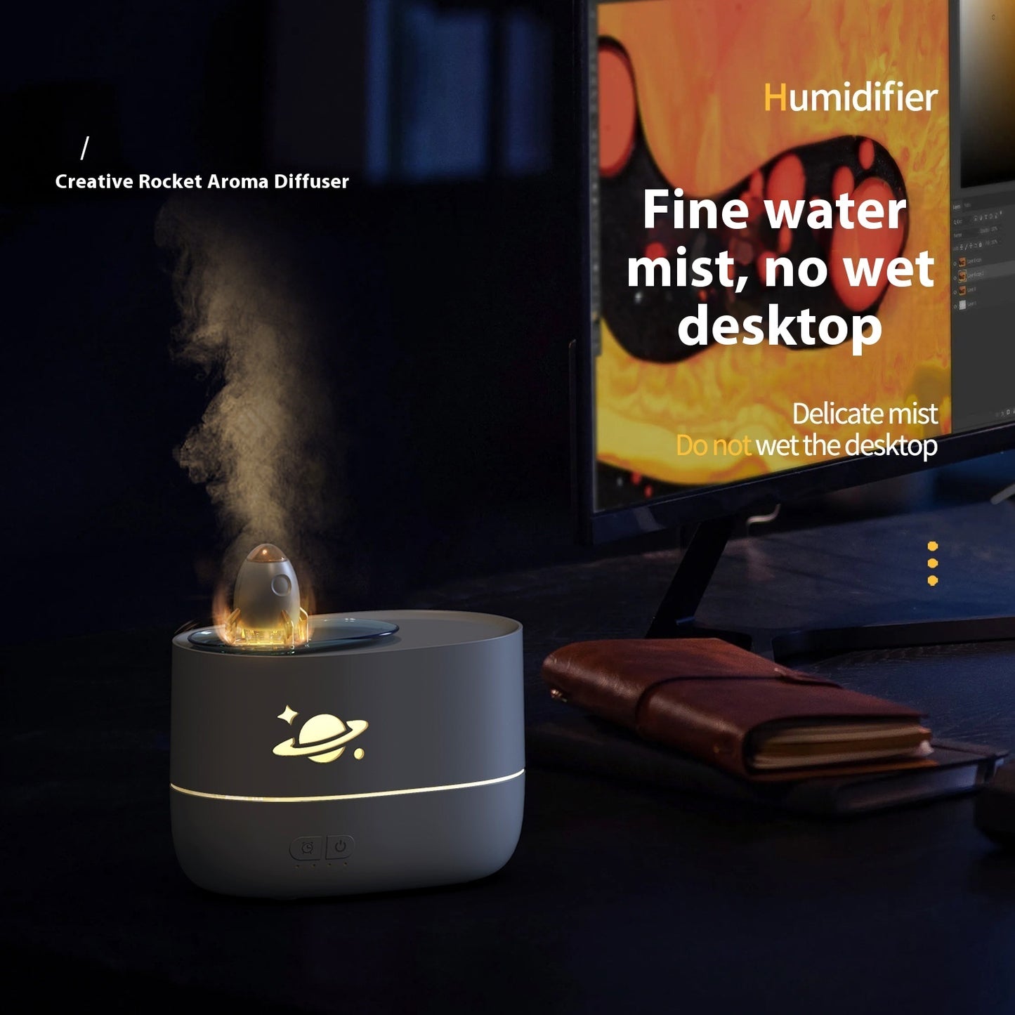 Household Bedroom Colorful Flame Aroma Diffuser Desktop Humidifier